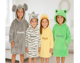 Sudadera con capucha personalizada para niños con diseño de animales, elefante, cebra, rana y pato, de forro polar, manta extragrande.