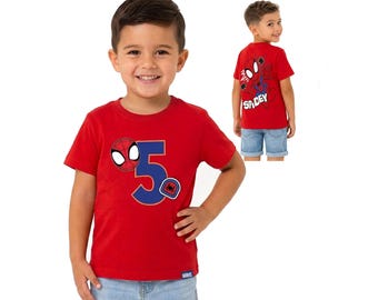 Spidey Boys Birthday T Shirt | Personalised Spiderman Age Top Cotton Short Sleeve Toddler