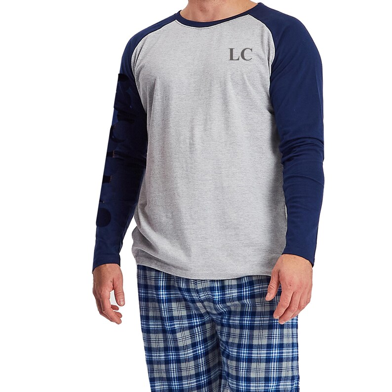 Personalised Mens Woven Pyjamas | Mens Checked Pyjamas Set | Mens Long Sleeved Pyjamas Initial image 4