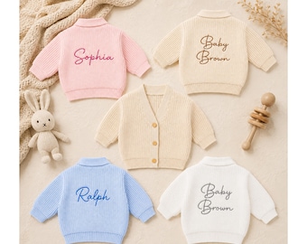 Baby Knitted Cardigan | Personalised Embroidered Name Newborn Boy Girl Gift