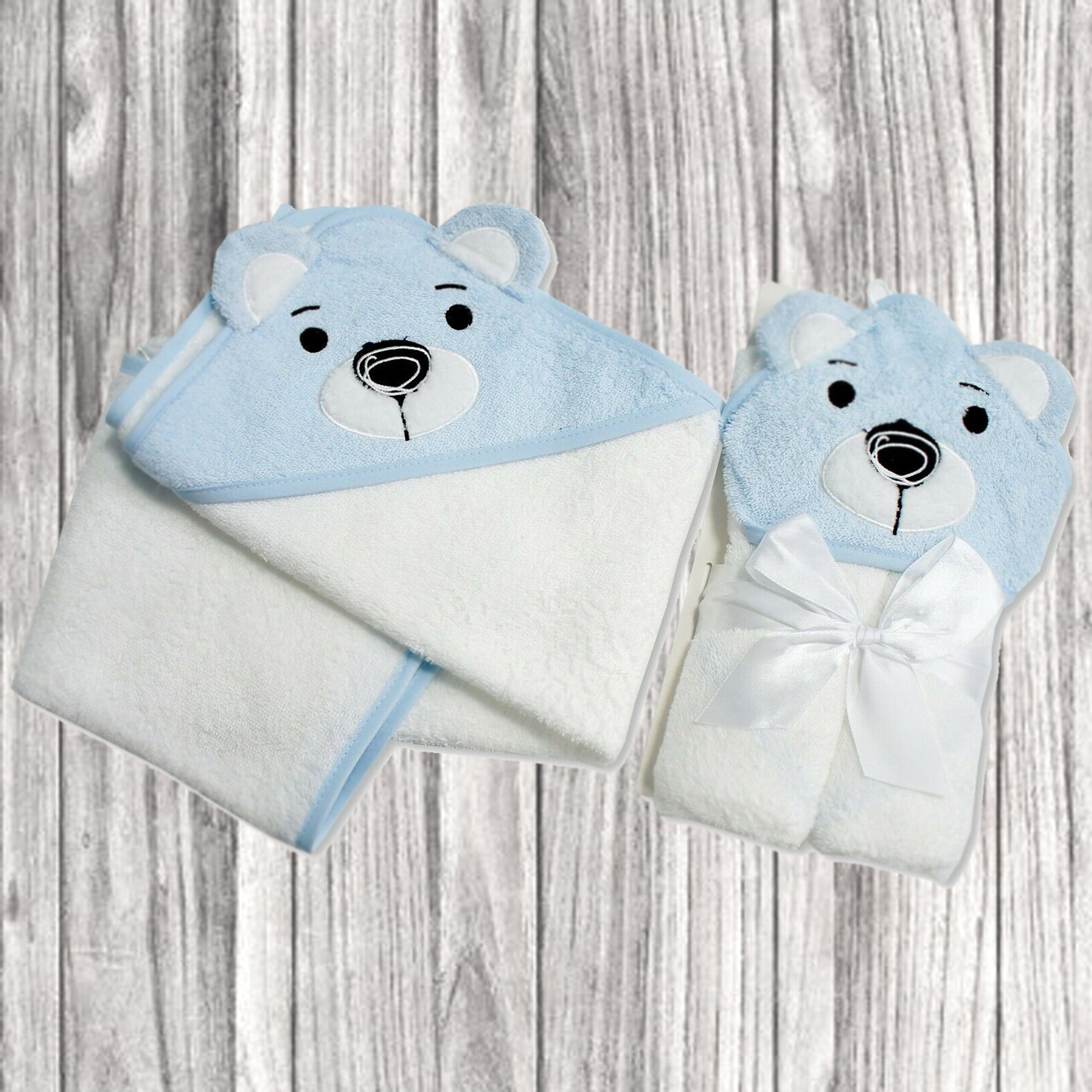 Personalised Blue Bear Hooded Towel Baby Hooded Towel Etsy