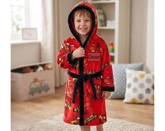 Disney Cars Boys Dressing Gown Personalised Kids Lightning McQueen Fleece Robe