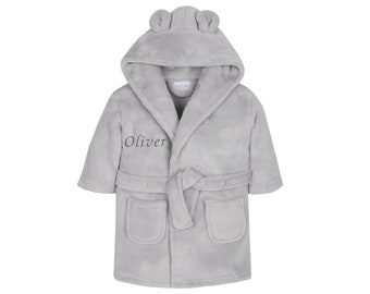 Ladies Grey Embossed Fleece Bunny Ears Hooded Bath Robe/Dressing Gown UK 8-22 Ladies Grey Embossed Fleece Bunny Ears Hooded Bath Robe/Dressing Gown UK 8-22