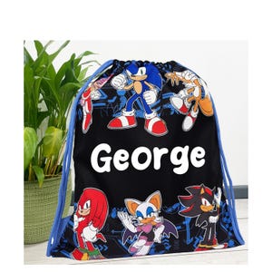 Personalised Sonic The Hedgehog Kids Drawstring Bag | Gamer Gaming School PE Gym Swimming