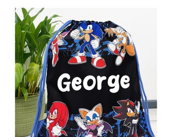 Mochila infantil personalizada de Sonic the Hedgehog con cordón ajustable / Para gamers, ideal para la escuela, el gimnasio y la piscina.