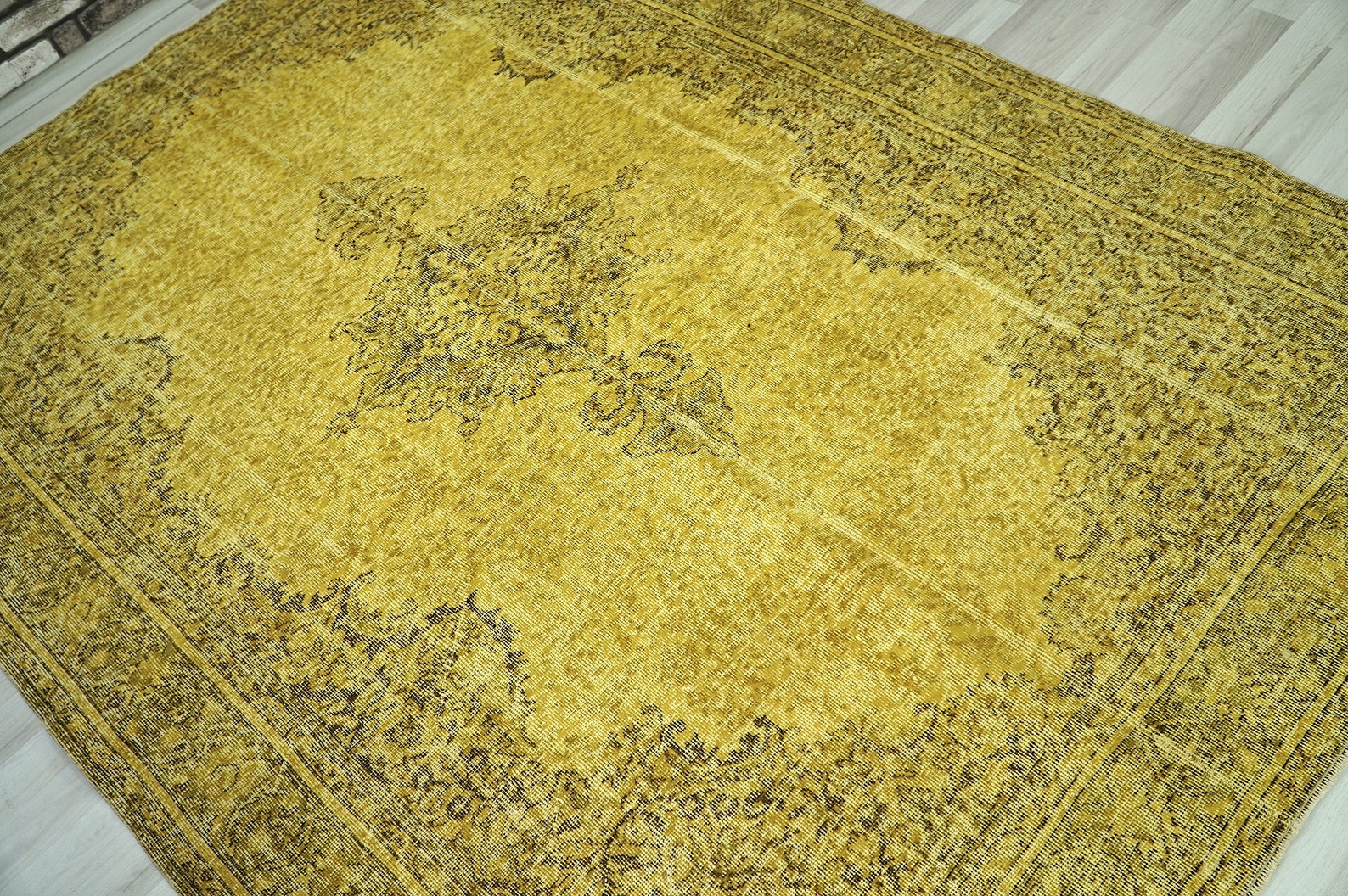 7x10 Large Yellow Rug Vintage Turkish Rug Oriental Wool Rug Etsy