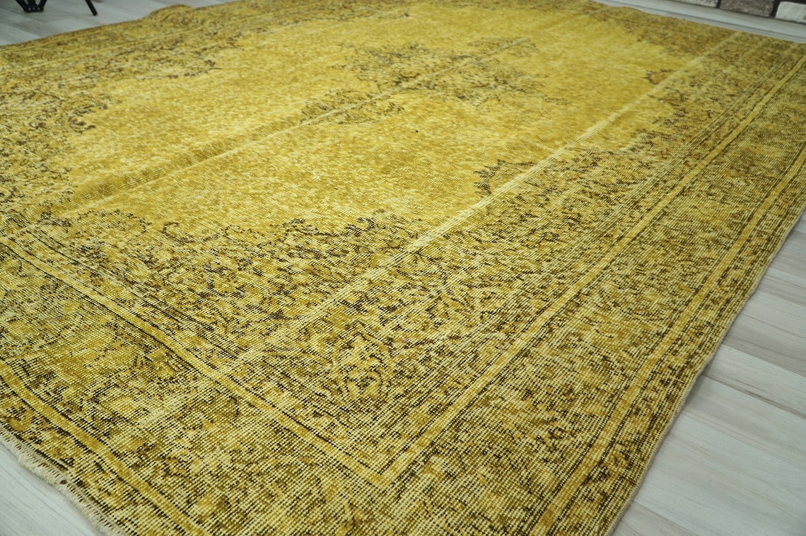 7x10 Large Yellow Rug Vintage Turkish Rug Oriental Wool Rug Etsy