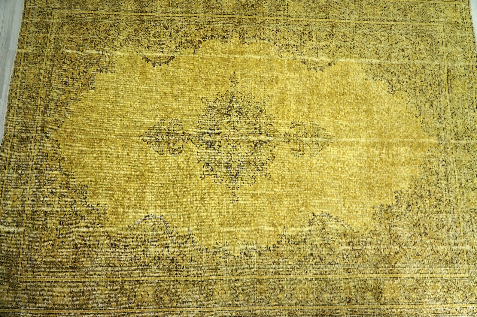 7x10 Large Yellow Rug Vintage Turkish Rug Oriental Wool Rug Etsy