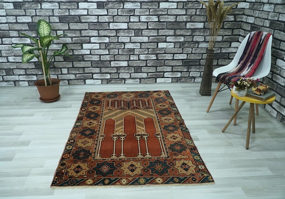 Vintage Turkish Kula Rug, Hand-Knotted Anatolian Wool Rug, 3.70x5.83 ft