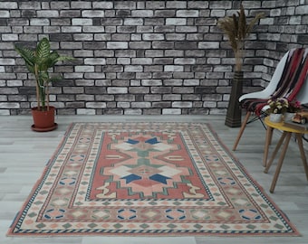 Vintage Anatolian Wool Rug, Oushak Farmhouse Carpet (4.92x6.49 ft.)
