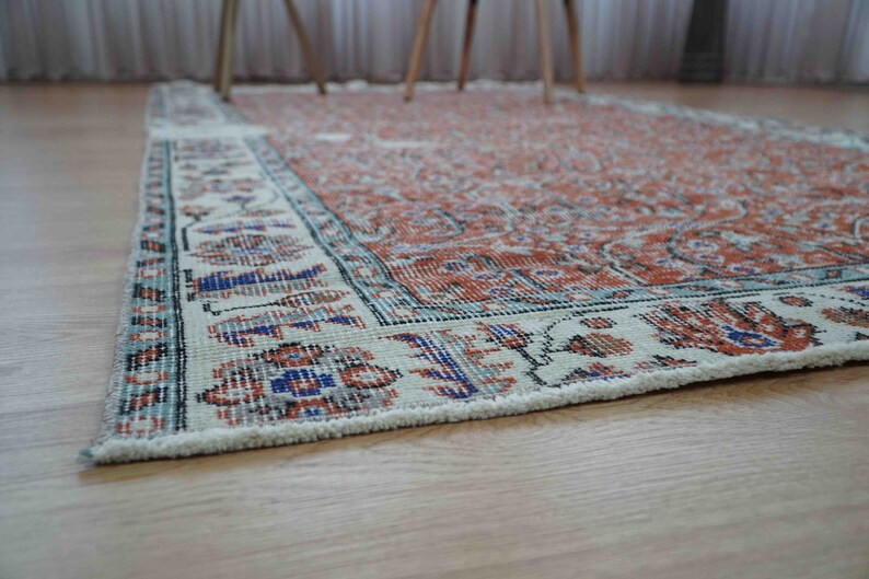 H-647A Vintage Turkish Rug Oushak Rug Distressed Rug Red Maroon Rug Anatolian Rug Retro Rug Boho Rug Handmade Rug Floor Rug 3.70/'x6.46/' ft