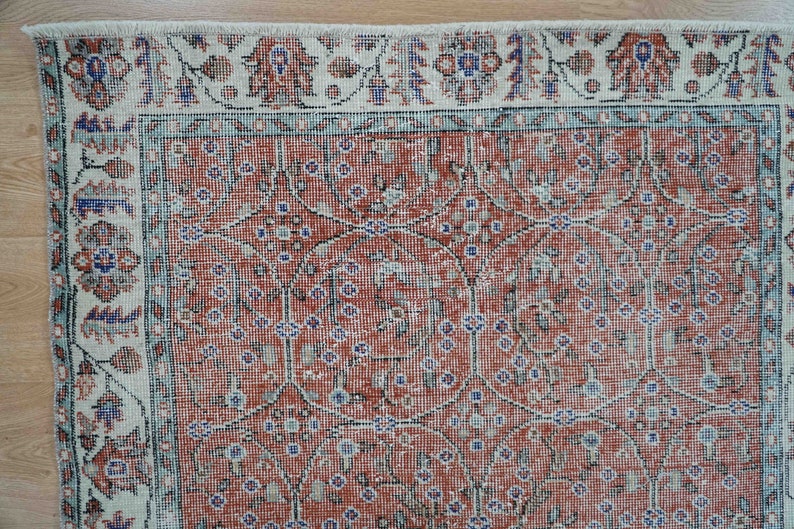 H-647A Vintage Turkish Rug Oushak Rug Distressed Rug Red Maroon Rug Anatolian Rug Retro Rug Boho Rug Handmade Rug Floor Rug 3.70/'x6.46/' ft