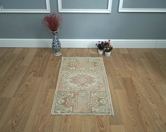 Felpudo de lana vintage, alfombra turca Oushak, decoración rústica (47 x 83 cm)