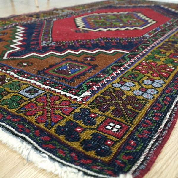 Vintage Turkish Rug, Decorative Wool Rug, Boho Decor Rug, Anatolian Rug, Red Tribal Rug, Yahyali Farmhouse Rug, Carpet, 3.54x6.63 ft. H-2446