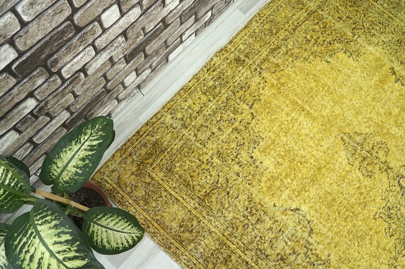 7x10 Large Yellow Rug Vintage Turkish Rug Oriental Wool Rug Etsy