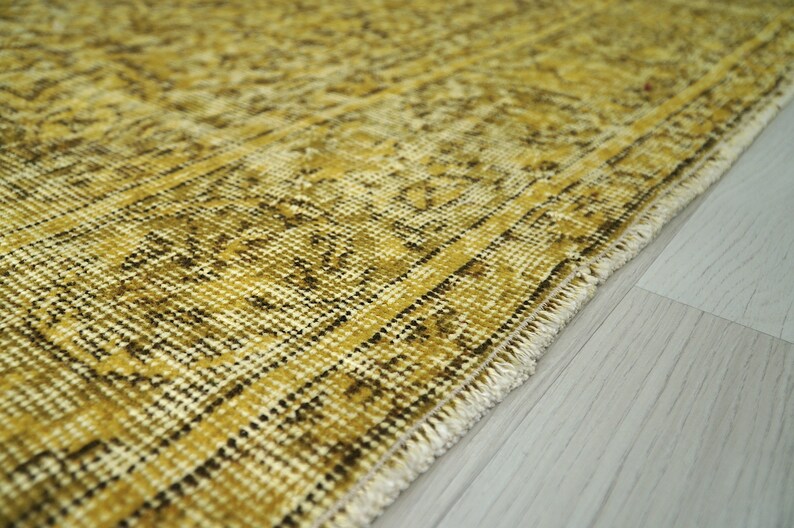 7x10 Large Yellow Rug Vintage Turkish Rug Oriental Wool Rug Etsy