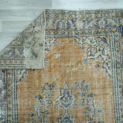 Boho Decor Rug, Orange Wool Rug, Distressed Area Rug, Vintage Turkish shops Rug, Natural Oushak Rug, Handmade Area Rug, Carpet, 4.33x7.58 H-1739