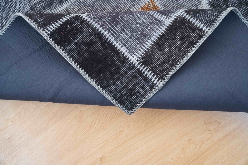 Vintage 4x4 Rug Black Gray Brown Rug Turkish Square Rug Anatolian Boho Decorative Wool Woven Natural Unique Small Rug P1983