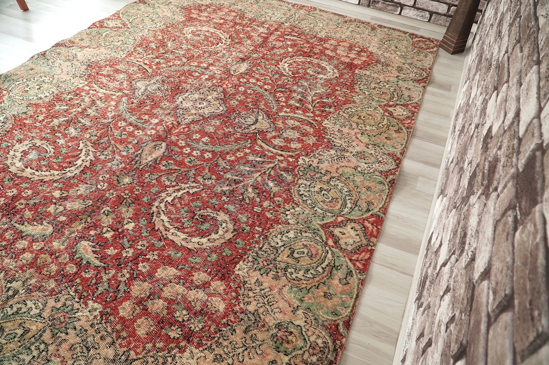Red Oversize Area Rug, Vintage Turkish Rug, Boho Decor Rug, Old Large