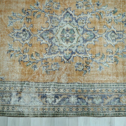 Boho Decor Rug, Orange Wool Rug, Distressed Area Rug, Vintage Turkish shops Rug, Natural Oushak Rug, Handmade Area Rug, Carpet, 4.33x7.58 H-1739