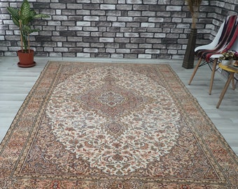 Vintage Turkish Bunyan Rug, 6x10 Hand-Knotted Wool Carpet, Authentic Medallion Area Rug, Traditional Farmhouse Livingroom Decor