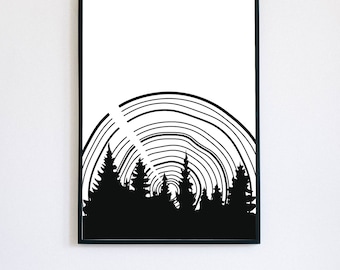 Tree ring - downloadable wall art - black and white design