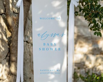 Personalized Linen Baby Shower Welcome Sign | Custom Names, Date Banner