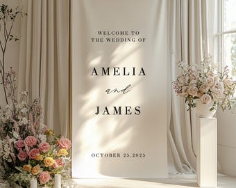 Personalized Linen Wedding Welcome Sign | Modern Ceremony Banner