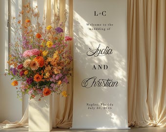 Custom Linen Wedding Welcome Sign | Modern Minimalist Ceremony Banner