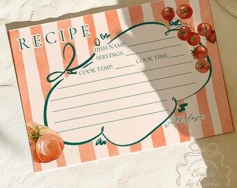 Watercolor Recipe Card, Tomato Bridal Shower Template (Printable)