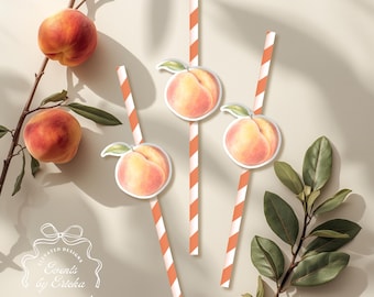 Peach Straw Toppers | Cardstock Fruit Drink Accessories