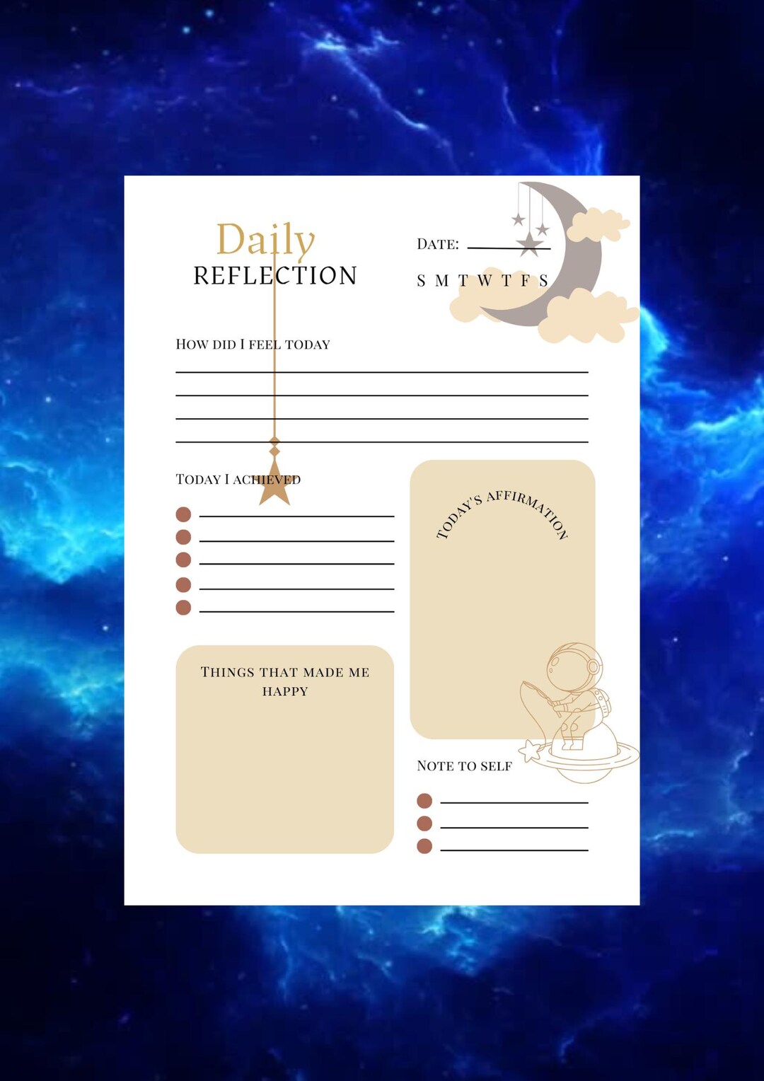 Bedtime Daily Printable Sheet, Night Reflection Form, Nighttime ...
