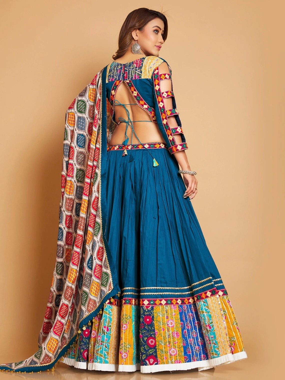 Cyan blue choli set main image 0