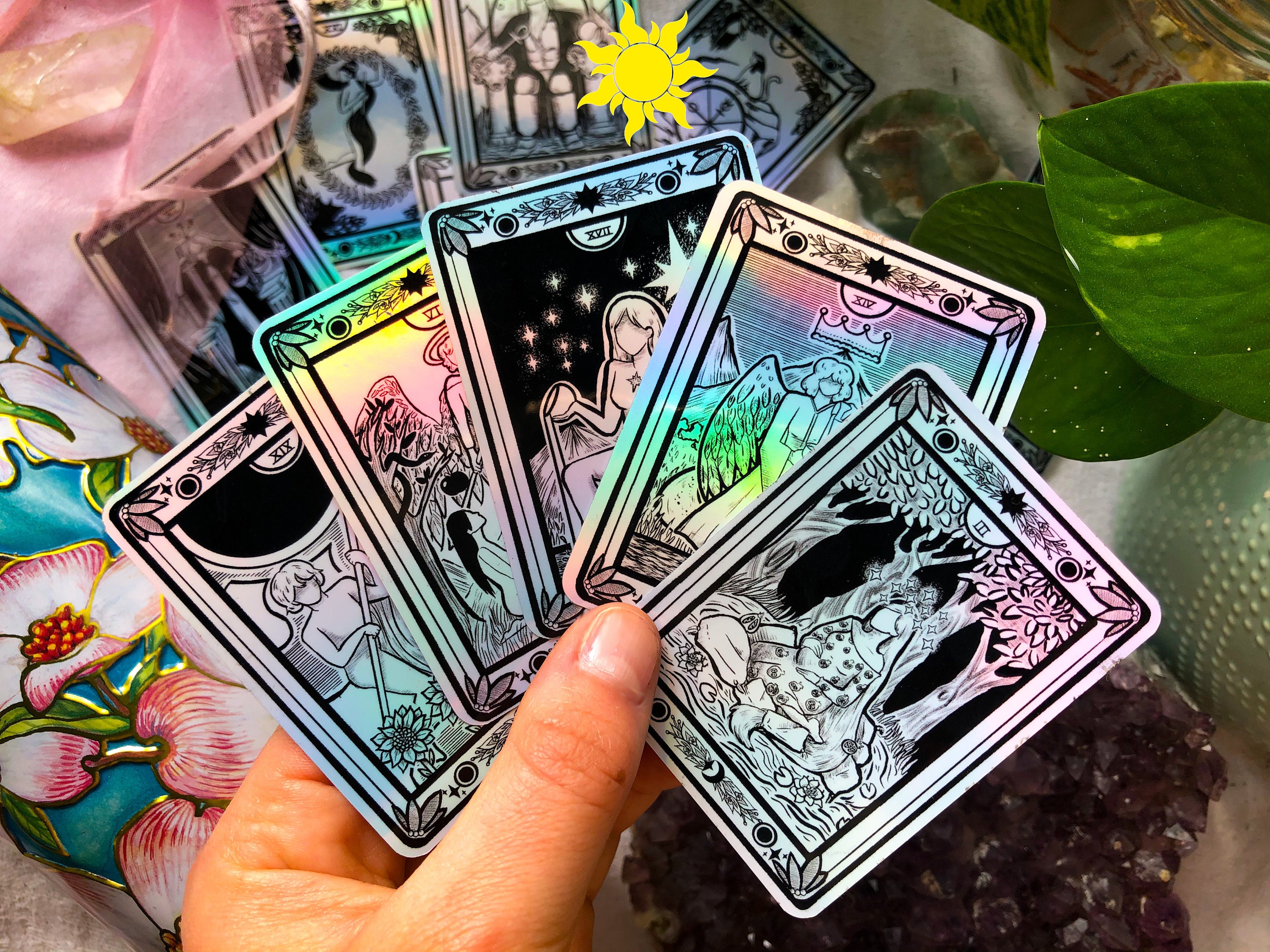 Holographic Tarot Card Stickers Sun Pack 11 Major Arcana Etsy