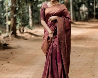 Maroon Color Bollywood Style Banarasi Silk Traditional Saree Bold