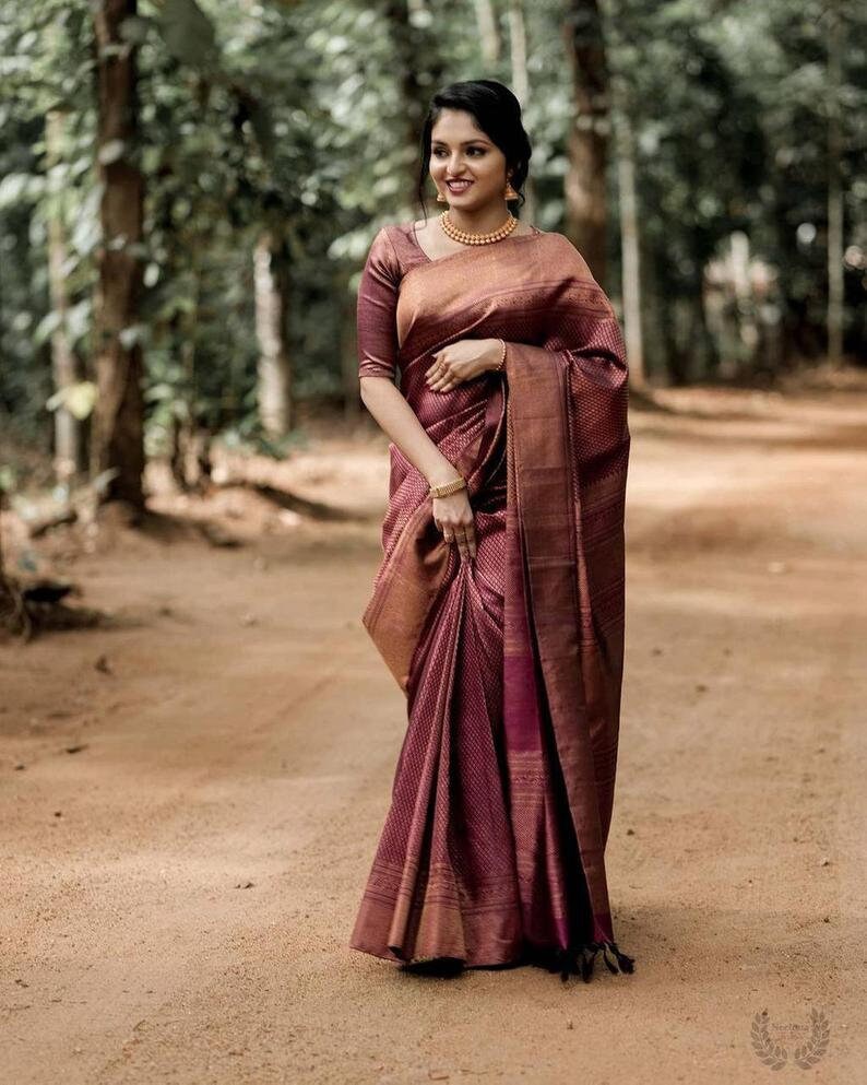 Buy Maroon Color Bollywood Style Banarasi Silk Traditional Saree Online in  India - Etsy