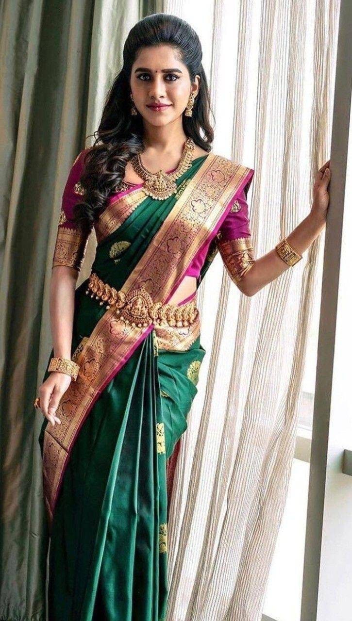 Green bridal silk saree sale