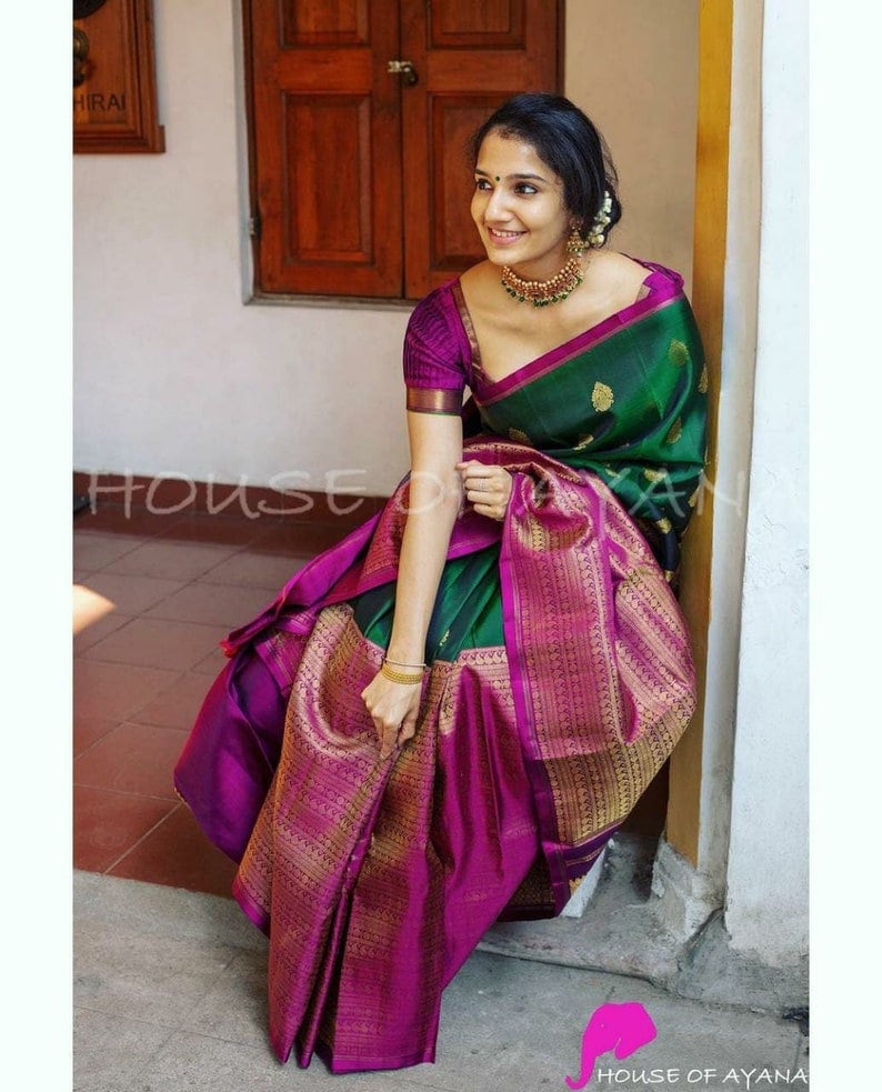 Green bridal silk saree sale