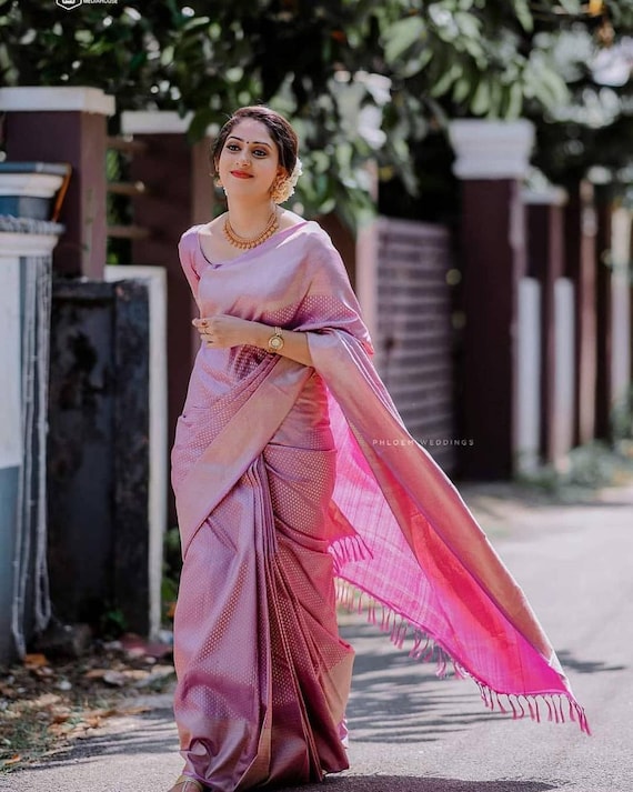 Pink Colour Kanchipuram Soft Lichi Silk Saree Bold and Beautiful