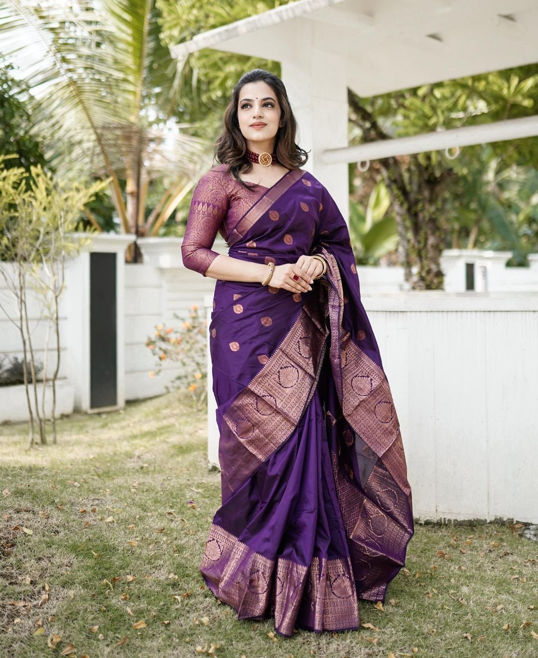 Banarasi Silk Saree, Kanchipuram Silk Saree, Purple Color Silk Saree,  Weaving Silk Saree, Exclusive Indian Wedding Saree, Saree Blouse 