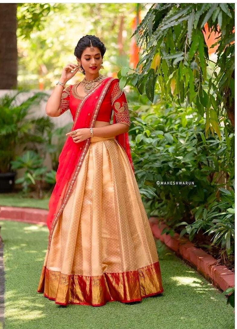 Half Silk Saree Lahenga Cholipeach Kanjiveram Silk Lahenga Etsy