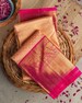 Peach Colore Kanchipuram Soft Lichi Silk Saree Bold And Beautiful Saree With Weaving Silk Exclusive Indian Wedding Saree
