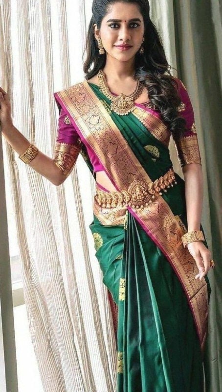 Weaving Silk Exclusive Indian Wedding Saree Green Color - Etsy