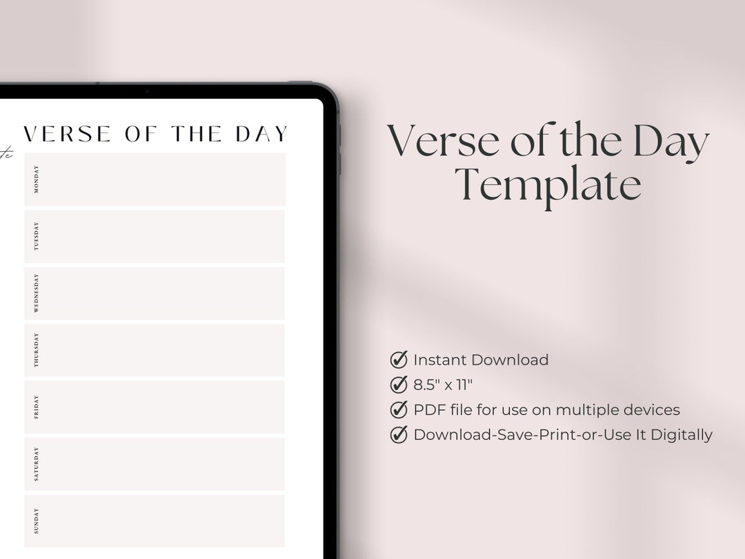 Verse of the Day Template-digital Download PDF for Print or Digital Use ...