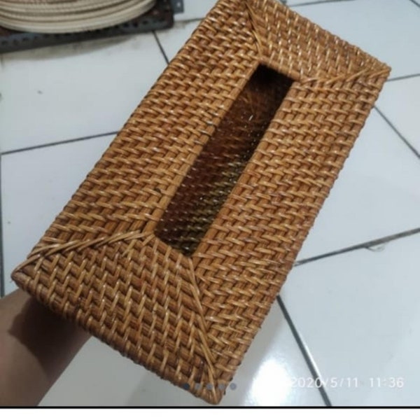 Handgemachte braun Rattan Tissue Box, Wicker Rattan Tissue Box. Stroh-Gewebe-Box, Tissue Holder braun Wohnzimmer Tischdekoration Dewatastar