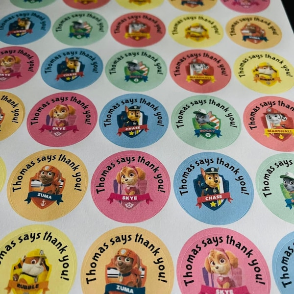 Birthday Favour Stickers Paw Patrol Inspired