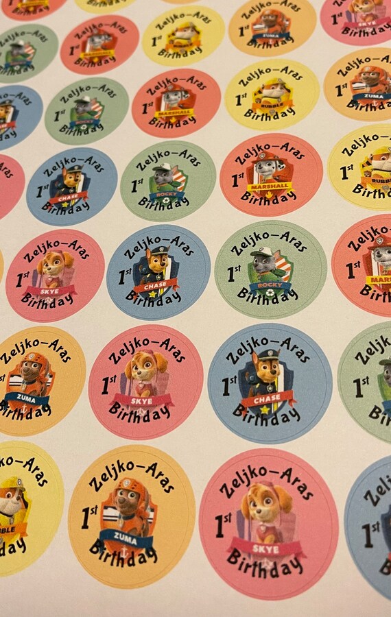 Birthday Favour Stickers Paw Patrol Inspired 