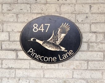 Goose ADDRESS SIGN – Customizable - Rustic Wooden Address Sign - Address Sign Plaque - House Warming Gift