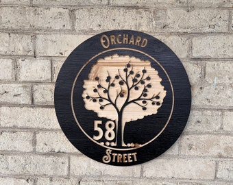 Apple Tree ADDRESS SIGN – Customizable - Rustic Wooden Address Sign - Address Sign Plaque - House Warming Gift