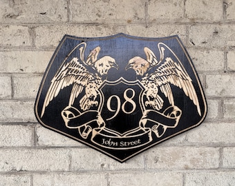 Eagle Crest ADDRESS SIGN – Customizable - Rustic Wooden Address Sign - Address Sign Plaque - House Warming Gift